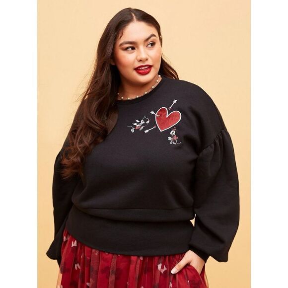 Her Universe Disney Mickey Mouse & Minnie Mouse Balloon Sleeve Sweater Plus Size - Picture 1 of 7